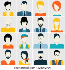 People Avatar Male And Female Human Faces Passport Photo Style Icons Set Isolated Vector Illustration