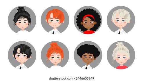 People avatar. Portrait of a smiling man in the form of a circle, a flat icon of round female and male avatars