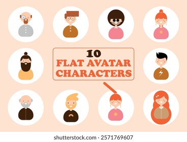 People Avatar Round Icon Set - Profile Diverse Faces for Social Network - vector abstract illustration