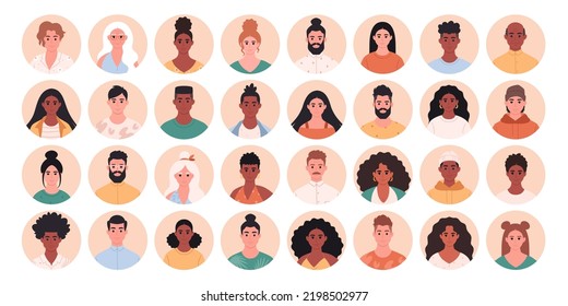 People Avatar Set. People Of Different Age, Races, Appearance. Multicultural Society. Social Diversity Of People In Modern Society. Hand Drawn Vector Illustration