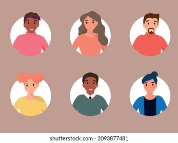 El avatar de la gente se pone. Personajes de hombres y mujeres diferentes. Ilustración vectorial aislada.