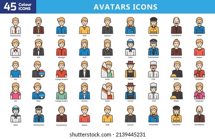 El avatar de la gente se pone. Colección de personajes de diferentes hombres y mujeres.  Contiene iconos como hombre, mujer, perfil, calidad personal y muchos otros buenos iconos.