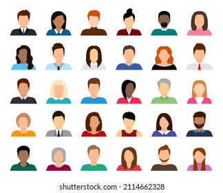 People avatar set. Diverse people avatar profile icons. User avatar. Male and female faces different nationalities. Men and women portraits. Characters collection. Vector illustration.