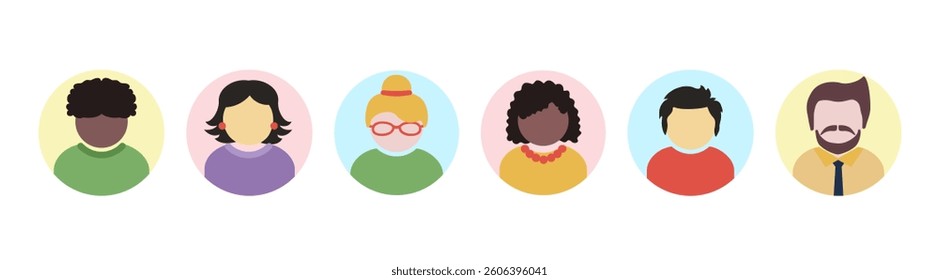 People avatar set. Diverse people avatar profile icons. Set of colorful user portraits. Male and female faces different nationalities.