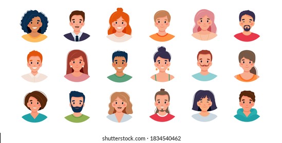 People avatar set. Diversity group of young men and women. Vector illustration in flat style