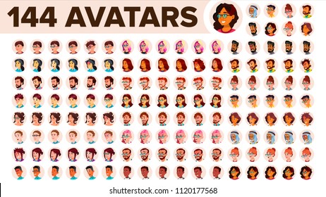 People Avatar Set Vector. Man, Woman. Default Placeholder. Colored Member. User Person. Expressive Picture. Round Portrait. Comic Face Art. Cheerful Worker. Flat Cartoon Character Illustration