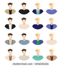 People Avatar Set Vector. Man User Person. Trendy Image. Face Art. Worker Avatar. Round Portrait. Flat Cartoon Character Illustration. Web design. - Vector