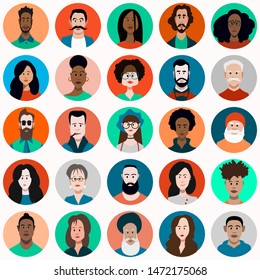  People Avatar Set Vector. Man and woman. People User Person. Fashionable image. Cheerful Worker Avatar. Round Portrait.Flat Cartoon Character Illustration