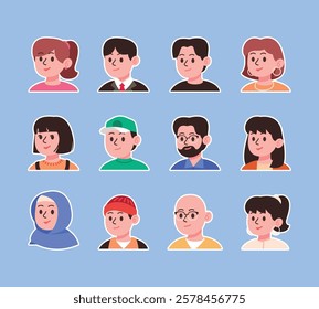 People avatar. Smiling human portrait, female and male person avatars flat icon vector illustration collection for social media, office team and web app