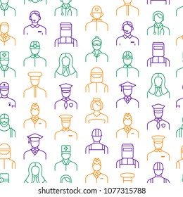 People Avatars Characters Staff Seamless Pattern Background for Web and App Include of Chef, Scientist, Detective and Medic. Vector illustration of Avatar