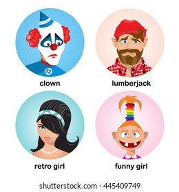 People avatars collection. Flat character design icon set. Vector illustration