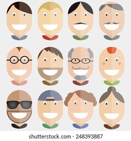 People avatars collection, Happy faces set,  smiling male, woman, boy, girl. People  vector illustration avatars, People color image, avatar flat style image, People web icon, People art picture set