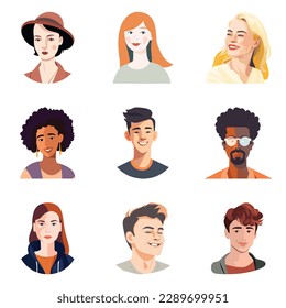 People Avatars Flat Icon Set Isolated On White Background