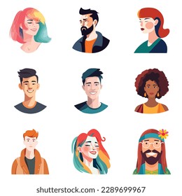 Avatares De Personas Conjunto De Icono Plano Aislado En Fondo Blanco