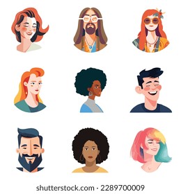 People Avatars Flat Icon Set Isolated On White Background
