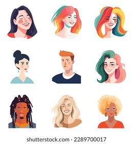 People Avatars Flat Icon Set Isolated On White Background