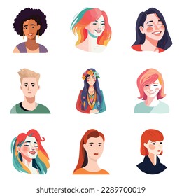 People Avatars Flat Icon Set Isolated On White Background