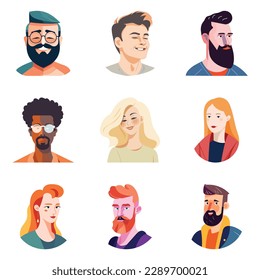 Avatares De Personas Conjunto De Icono Plano Aislado En Fondo Blanco