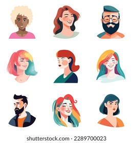 People Avatars Flat Icon Set Isolated On White Background