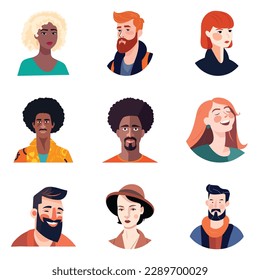 Avatares De Personas Conjunto De Icono Plano Aislado En Fondo Blanco