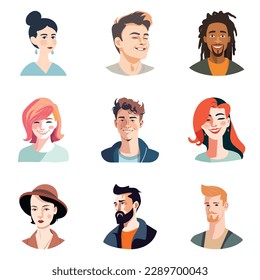 People Avatars Flat Icon Set Isolated On White Background