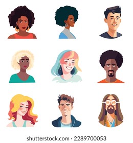 People Avatars Flat Icon Set Isolated On White Background
