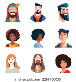 People Avatars Flat Icon Set Isolated On White Background