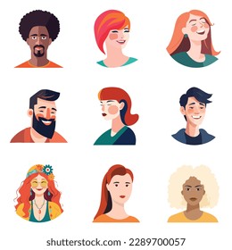 People Avatars Flat Icon Set Isolated On White Background