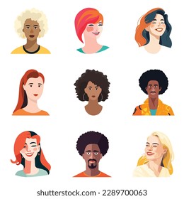 People Avatars Flat Icon Set Isolated On White Background