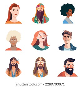 People Avatars Flat Icon Set Isolated On White Background