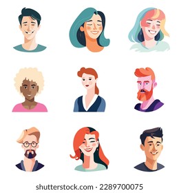 People Avatars Flat Icon Set Isolated On White Background