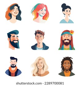 People Avatars Flat Icon Set Isolated On White Background