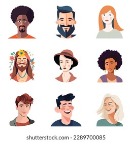 People Avatars Flat Icon Set Isolated On White Background
