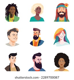 People Avatars Flat Icon Set Isolated On White Background
