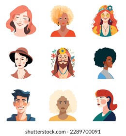People Avatars Flat Icon Set Isolated On White Background