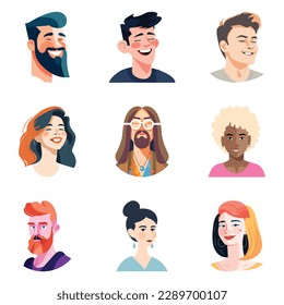 People Avatars Flat Icon Set Isolated On White Background