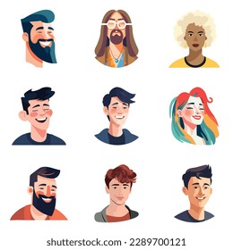 People Avatars Flat Icon Set Isolated On White Background