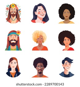People Avatars Flat Icon Set Isolated On White Background