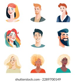 Avatares De Personas Conjunto De Icono Plano Aislado En Fondo Blanco