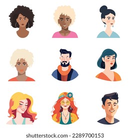 People Avatars Flat Icon Set Isolated On White Background