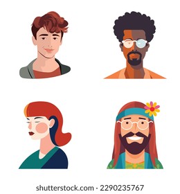 People Avatars Flat Icon Set Isolated On White Background