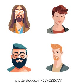 People Avatars Flat Icon Set Isolated On White Background