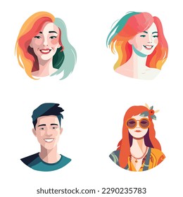 People Avatars Flat Icon Set Isolated On White Background