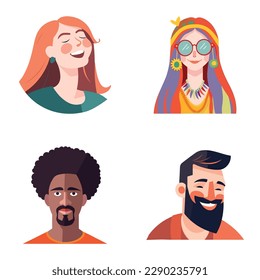 People Avatars Flat Icon Set Isolated On White Background