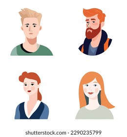 People Avatars Flat Icon Set Isolated On White Background