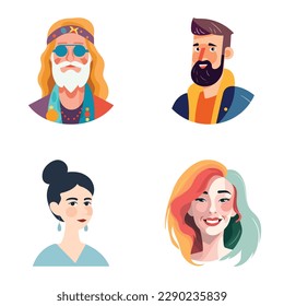 People Avatars Flat Icon Set Isolated On White Background