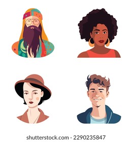People Avatars Flat Icon Set Isolated On White Background