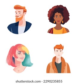 People Avatars Flat Icon Set Isolated On White Background