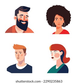 People Avatars Flat Icon Set Isolated On White Background
