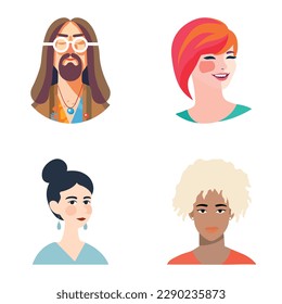 People Avatars Flat Icon Set Isolated On White Background